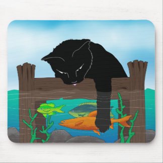Black cat fishing mouse pad