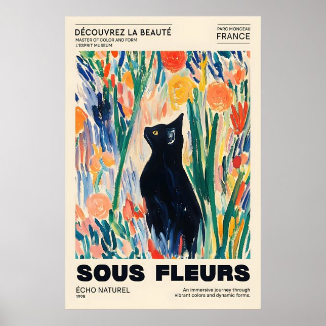 Black Cat Floral Art Print French Expressionism (Front)