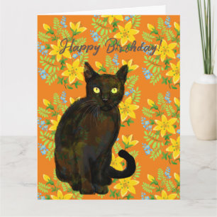 black cat floral card