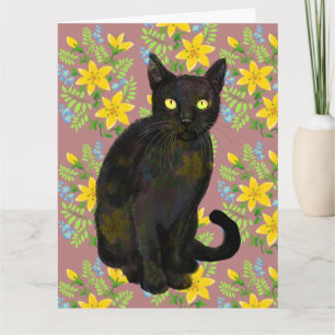 black cat floral card