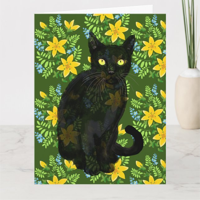 black cat floral card (Front)