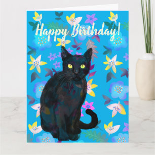 black cat floral card
