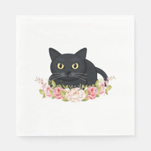 black cat flower napkin