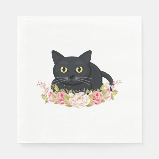 black cat flower napkin (Front)