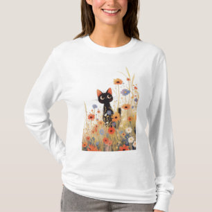 Black Cat Flower Retreat T-Shirt
