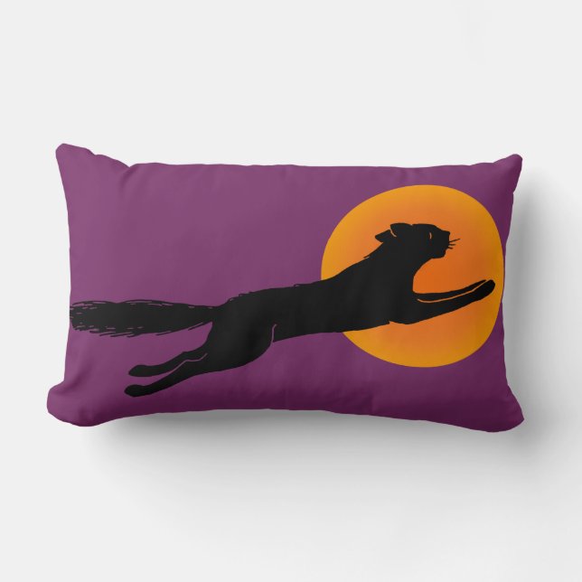 Black Cat Flying Over the Moon Retro Pillow (Front)