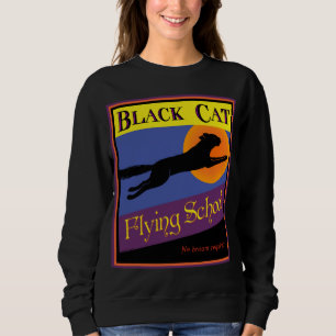 Black Cat Flying School Retro Halloween T-shirt Sweatshirt