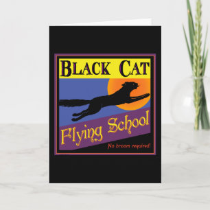 Black Cat Flying School Vintage Halloween Art Card