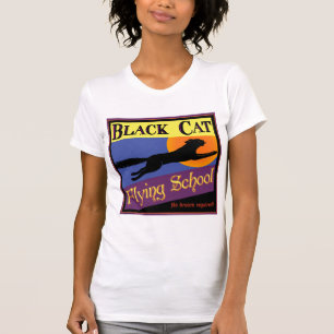 Black Cat Flying School Vintage Halloween Art T-Shirt
