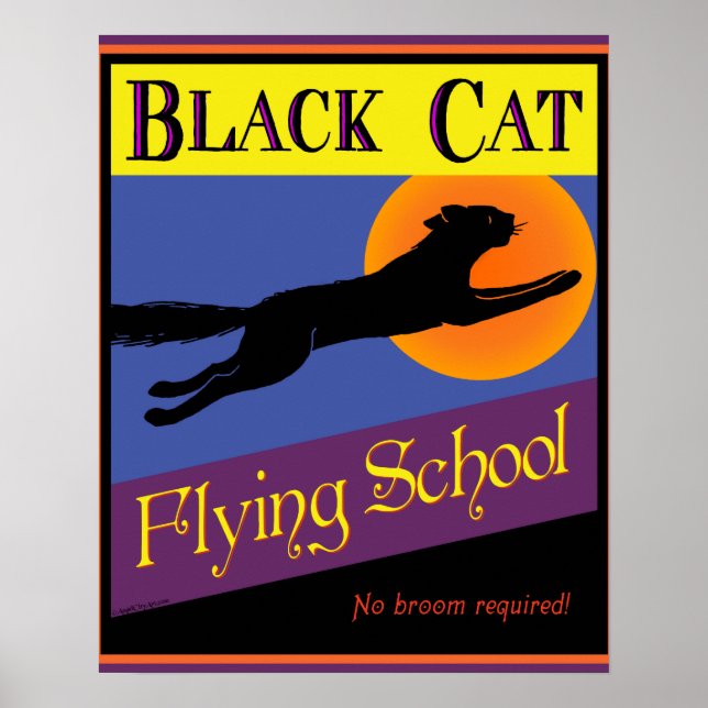 Black Cat Flying School Vintage Halloween Poster (Front)