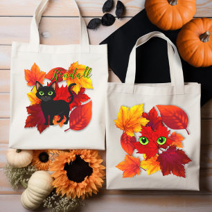 Black Cat Foliage Season Personalised Tote Bag