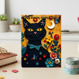 Black Cat Folk Art Postcard