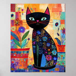 Black Cat, Folk Art Poster