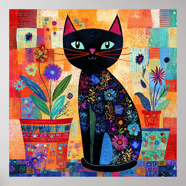 Black Cat Folk Art Poster (Front)