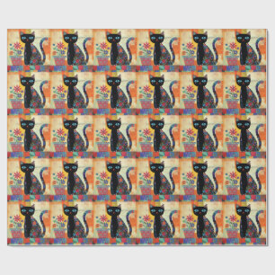 Black Cat Folk Art Wrapping Paper