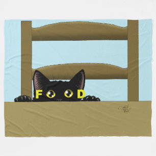 Black Cat Food Funny Fleece Blanket