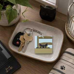 Black Cat Food Funny Hungry Kitty Humour Key Ring