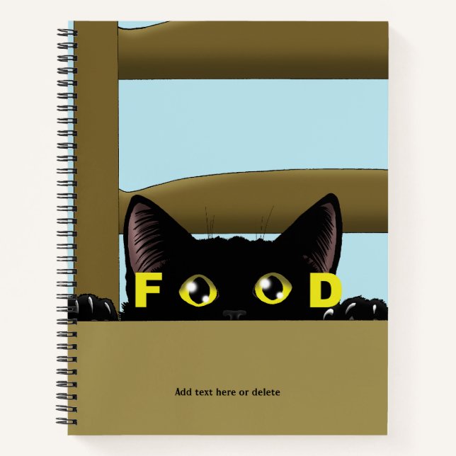 Black Cat Food Funny Hungry Kitty Humour Notebook (Front)