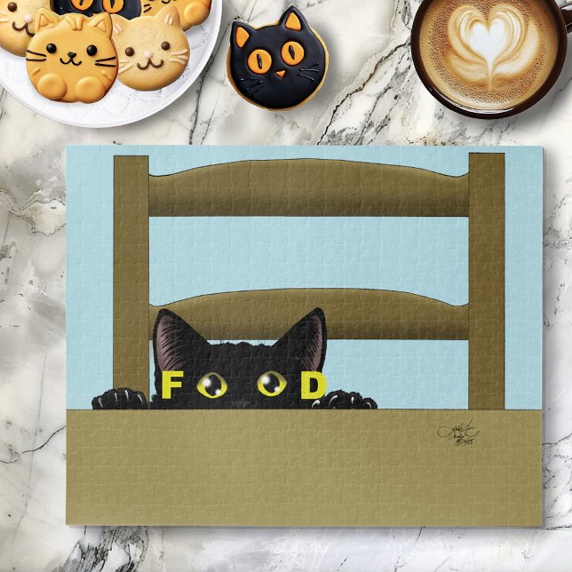 Black Cat Food Funny Jigsaw Puzzle (Creator Uploaded)
