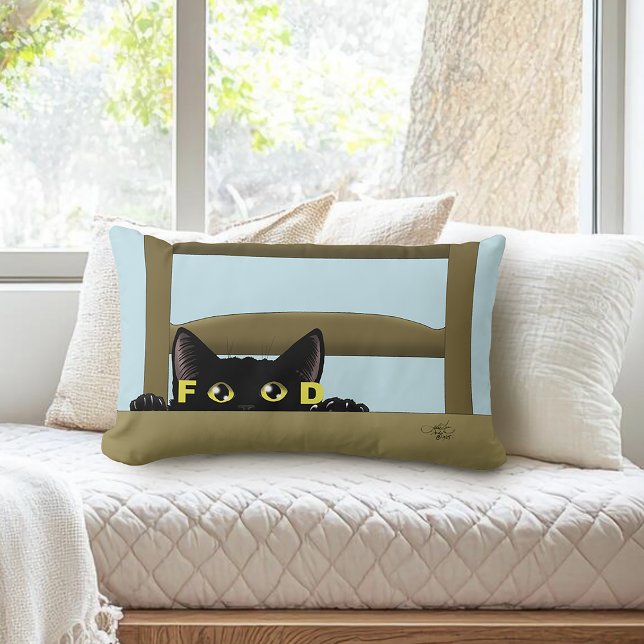 Black Cat Food Funny Lumbar Cushion (Creator Uploaded)