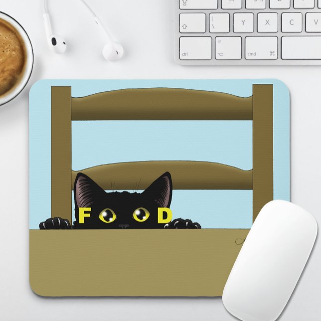 Black Cat Food Funny Mouse Pad (Creator Uploaded)