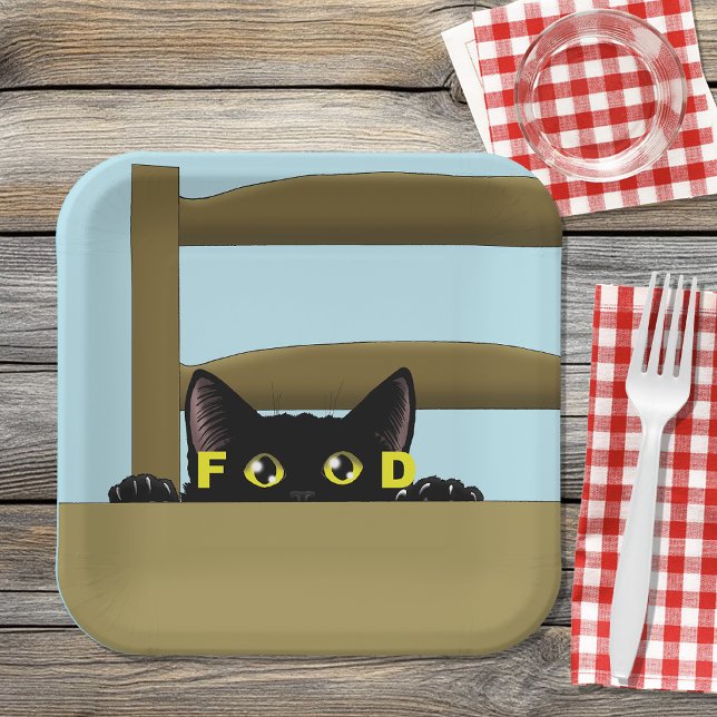 Black Cat Food Funny Paper Plate (Creator Uploaded)