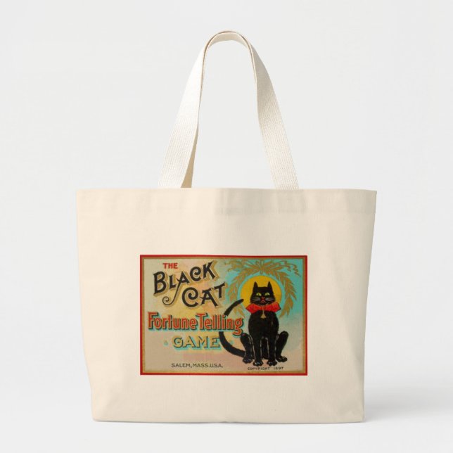 Black Cat Fortune Telling Game Large Tote Bag (Front)