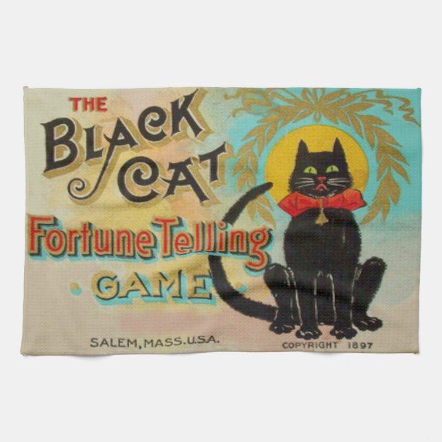 Black Cat Fortune Telling Game Tea Towel (Horizontal)