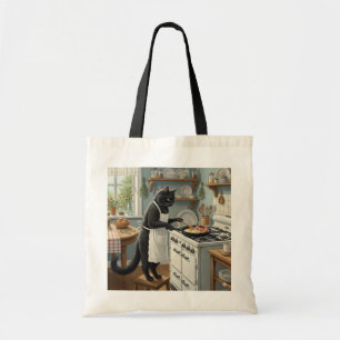 Black Cat Frying Eggs and Bacon Tote Bag