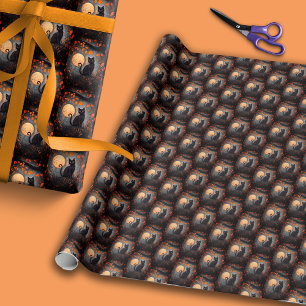 Black Cat Full Moon Autumn Fall Halloween Wrapping Paper