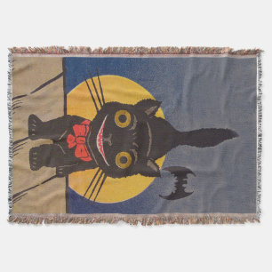 Black Cat Full Moon Bat Throw Blanket