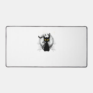 Black Cat Full Moon Bats & Starry Night Halloween Desk Mat