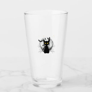 Black Cat Full Moon Bats & Starry Night Halloween Glass