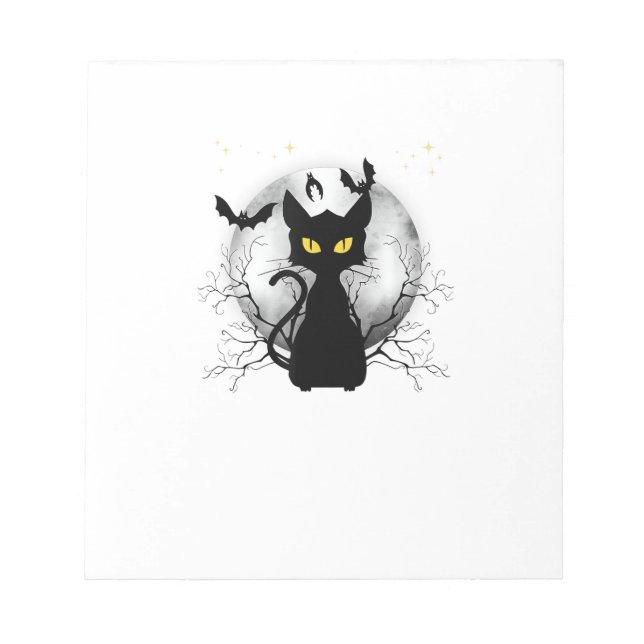 Black Cat Full Moon Bats & Starry Night Halloween  Notepad (Front)
