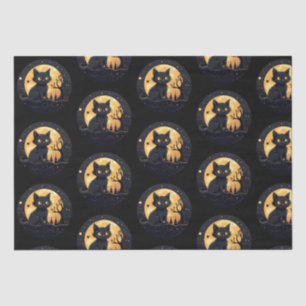 Black Cat Full Moon Celestial Black Halloween Tissue Paper