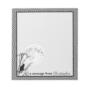Black Cat Full Moon Geometric Border Customisable  Notepad