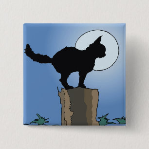 Black Cat Full Moon Halloween Moonlight 15 Cm Square Badge