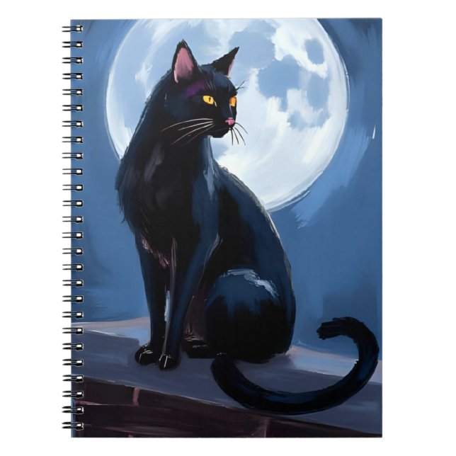 Black Cat | Full Moon Pet Painting Notebook (Front)