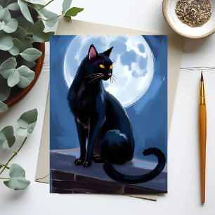 Black Cat Full Moon Pet Painting Postcard