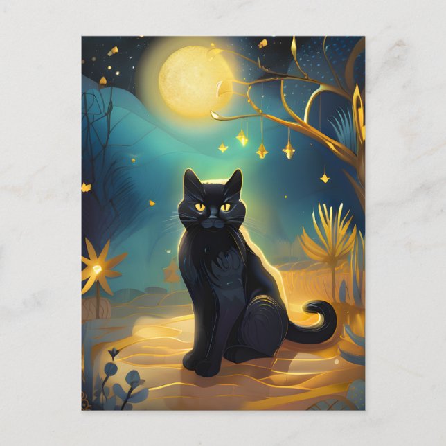 Black Cat Full Moon Postcard (Front)