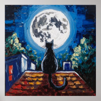 Black Cat Full Moon Rooftop