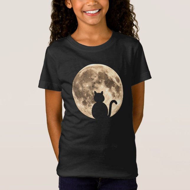 Black Cat Full Moon Silhouette T-Shirt (Front)