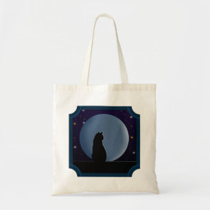 Black Cat, Full Moon, Stars Tote Bag