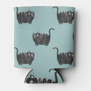 Black Cat Fun: Vintage Watercolor Can Cooler