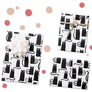 Black Cat Fun Wrapping Paper Sheet