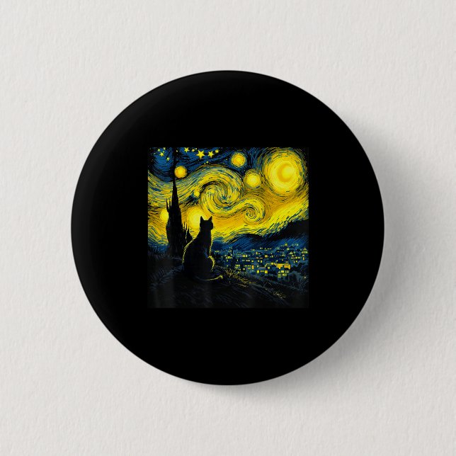 Black Cat Funny Cat Lover Mom Daddy Starry Night V 6 Cm Round Badge (Front)