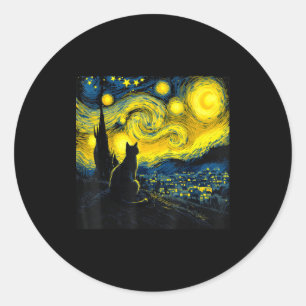 Black Cat Funny Cat Lover Mom Daddy Starry Night V Classic Round Sticker