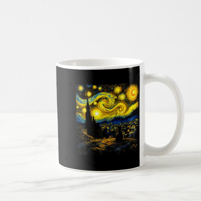 Black Cat Funny Cat Lover Mom Daddy Starry Night V Coffee Mug (Right)