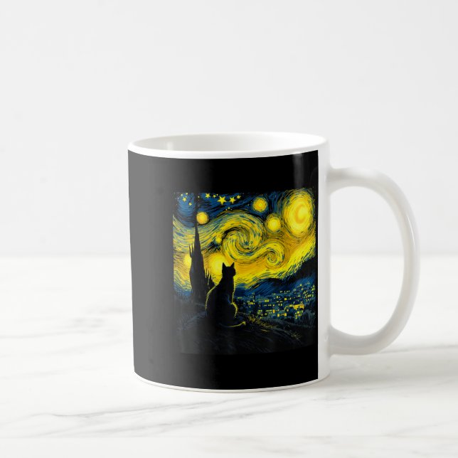 Black Cat Funny Cat Lover Mom Daddy Starry Night V Coffee Mug (Right)