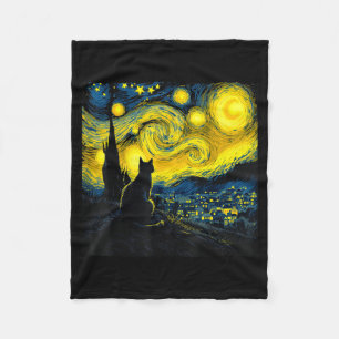 Black Cat Funny Cat Lover Mom Daddy Starry Night V Fleece Blanket